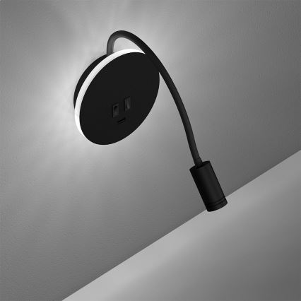Aplique flexible LED BASE 1xLED/8W+1xLED/2W/230V negro/plata