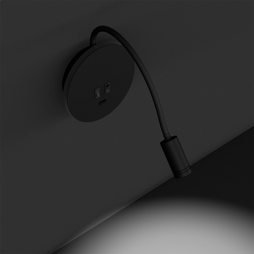 Aplique flexible LED BASE 1xLED/8W+1xLED/2W/230V negro/plata