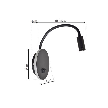 Aplique flexible LED BASE 1xLED/8W+1xLED/2W/230V negro/plata