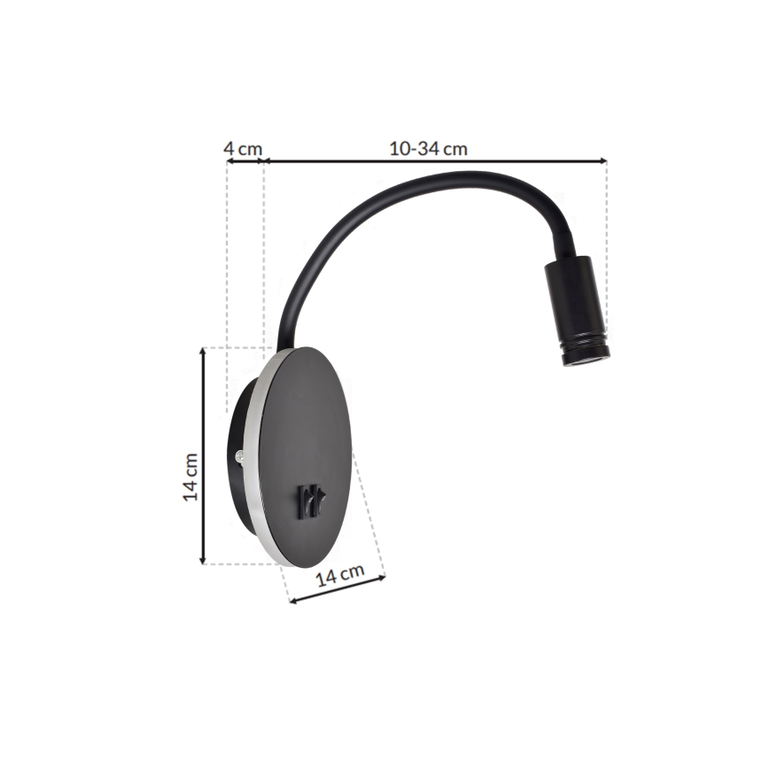Aplique flexible LED BASE 1xLED/8W+1xLED/2W/230V negro/plata