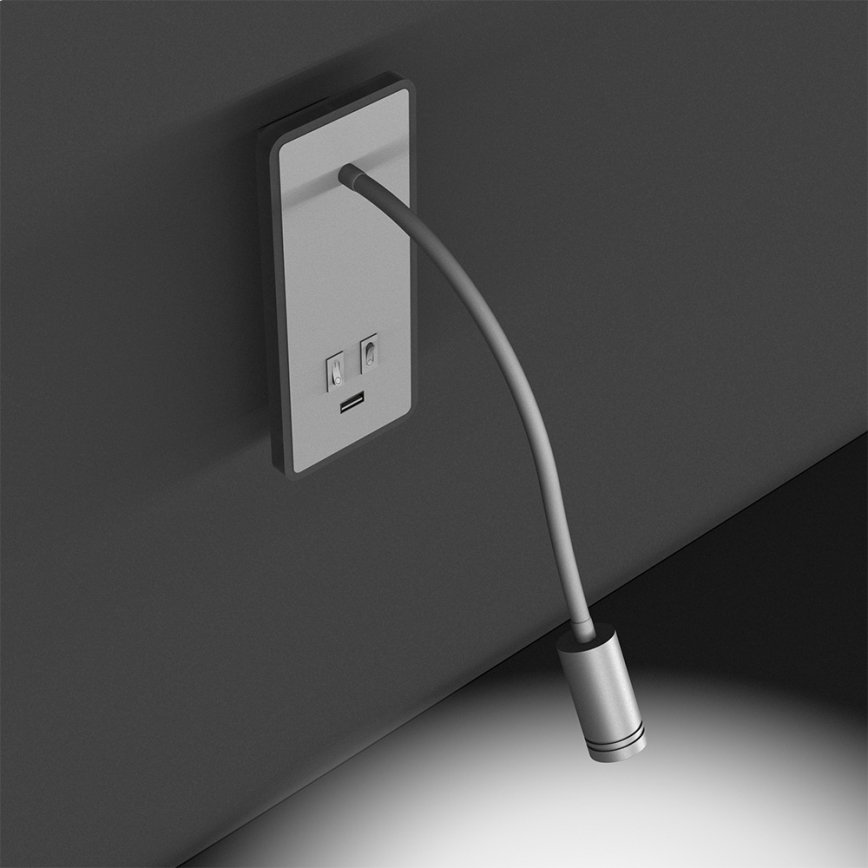 Aplique flexible LED con USB BASE 1xLED/8W+1xLED/2W/230V blanco