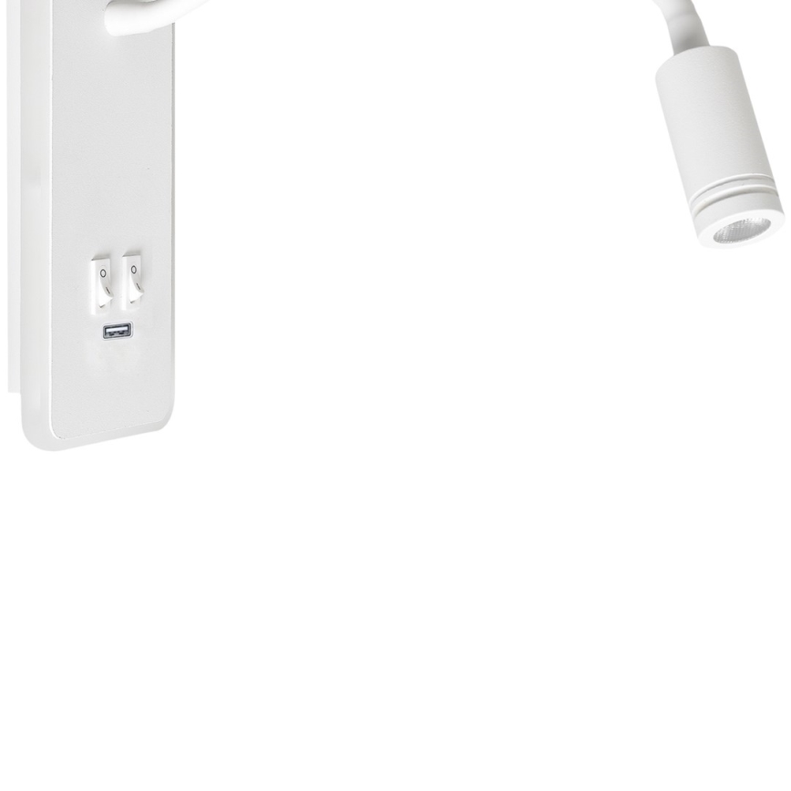 Aplique flexible LED con USB BASE 1xLED/8W+1xLED/2W/230V blanco