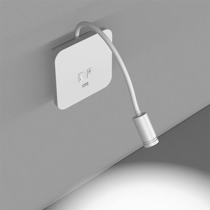 Aplique flexible LED con USB BASE 1xLED/8W + 1xLED/2W/230V blanco