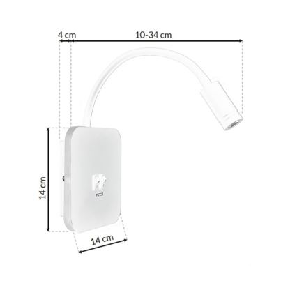 Aplique flexible LED con USB BASE 1xLED/8W + 1xLED/2W/230V blanco