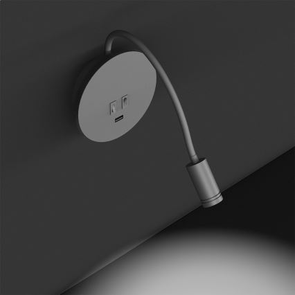 Aplique flexible LED con USB BASE 1xLED/8W+1xLED/2W/230V blanco/plateado
