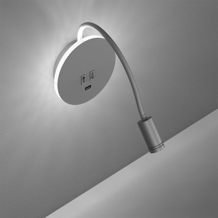 Aplique flexible LED con USB BASE 1xLED/8W+1xLED/2W/230V blanco/plateado