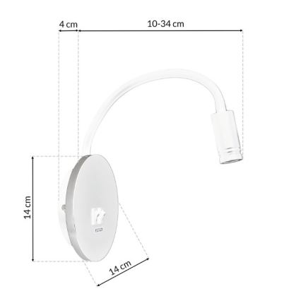 Aplique flexible LED con USB BASE 1xLED/8W+1xLED/2W/230V blanco/plateado