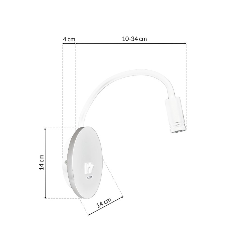 Aplique flexible LED con USB BASE 1xLED/8W+1xLED/2W/230V blanco/plateado