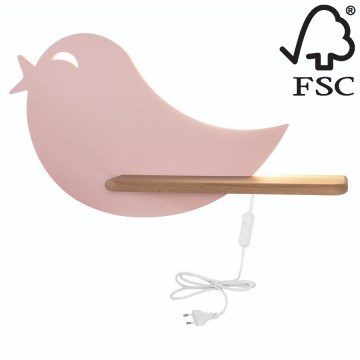 Aplique infantil LED con estante BIRD LED/5W/230V rosa/madera