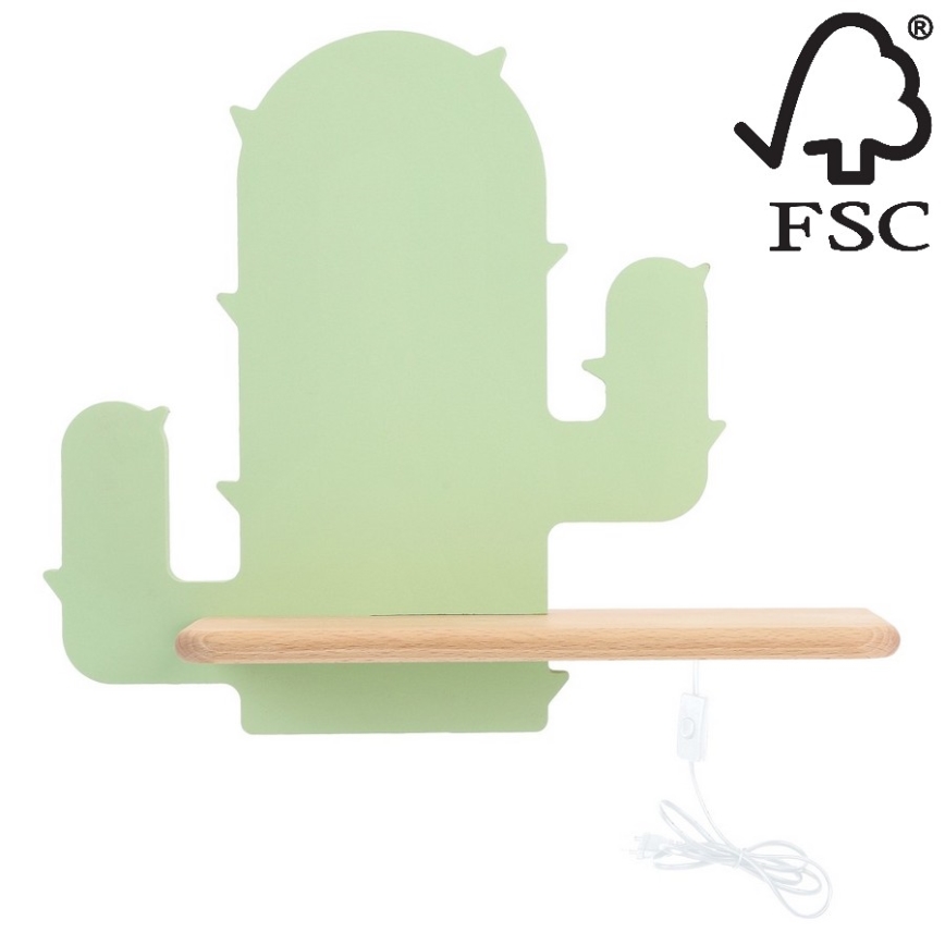 Aplique infantil LED con estante CACTUS LED/4W/230V verde/madera