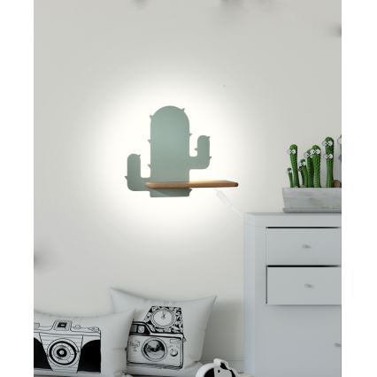 Aplique infantil LED con estante CACTUS LED/4W/230V verde/madera