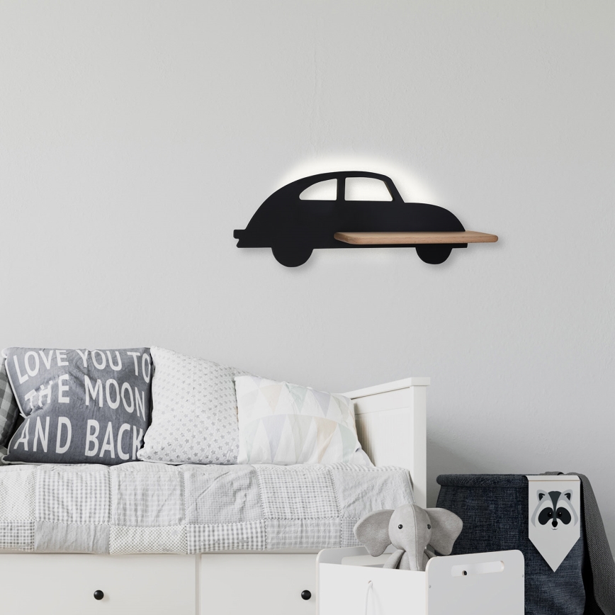 Aplique infantil LED con estante CAR LED/5W/230V negro/madera