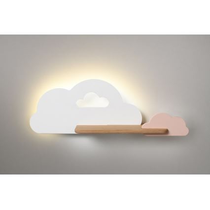 Aplique infantil LED con estante CLOUD LED/5W/230V blanco/rosa