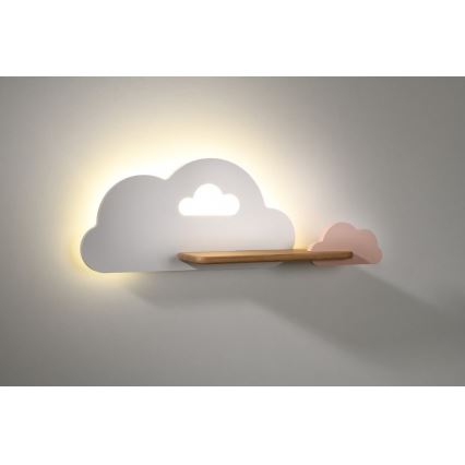 Aplique infantil LED con estante CLOUD LED/5W/230V blanco/rosa