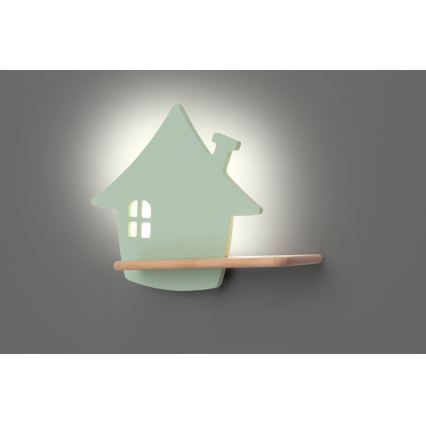 Aplique infantil LED con estante HOUSE LED/4W/230V verde/madera