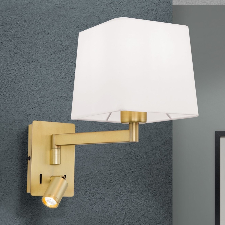 Aplique LED CARLTON 1xE27/40W/230V + LED/3W blanco/dorado
