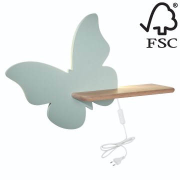 Aplique LED infantil con estante BUTTERFLY LED/5W/230V verde/madera