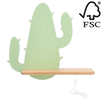 Aplique LED infantil con estante CACTUS LED/4W/230V verde/madera