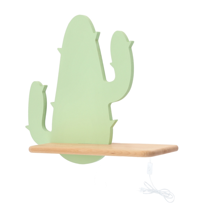 Aplique LED infantil con estante CACTUS LED/4W/230V verde/madera