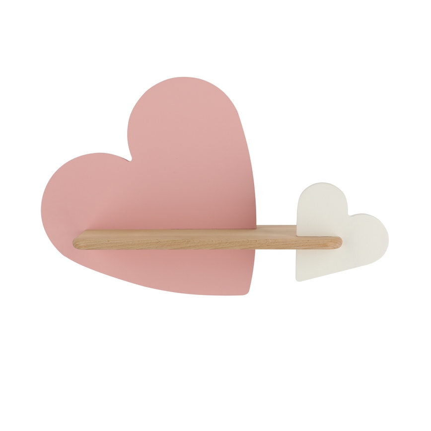 Aplique LED infantil con estante HEART LED/5W/230V rosa/blanco/madera
