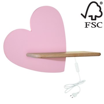 Aplique LED infantil con estante HEART LED/5W/230V rosa/madera