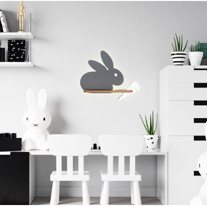 Aplique LED infantil con estante RABBIT LED/4W/230V gris/blanco/madera