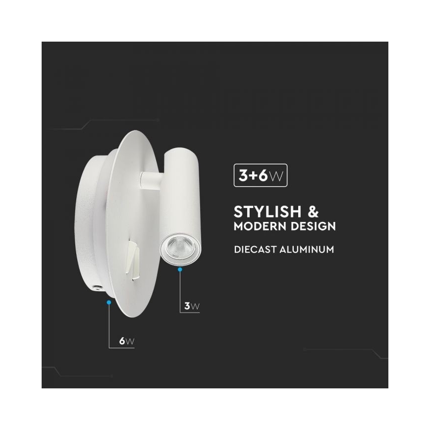 Aplique LED LED/3W/230V + LED/6W/230V 3000K blanco
