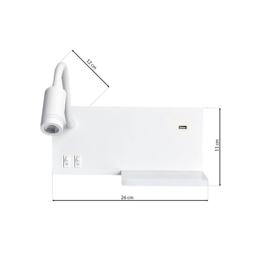 Aplique LED SHELF 1xLED/4W+1xLED/5W+1xLED/2W/230V + puerto USB blanco