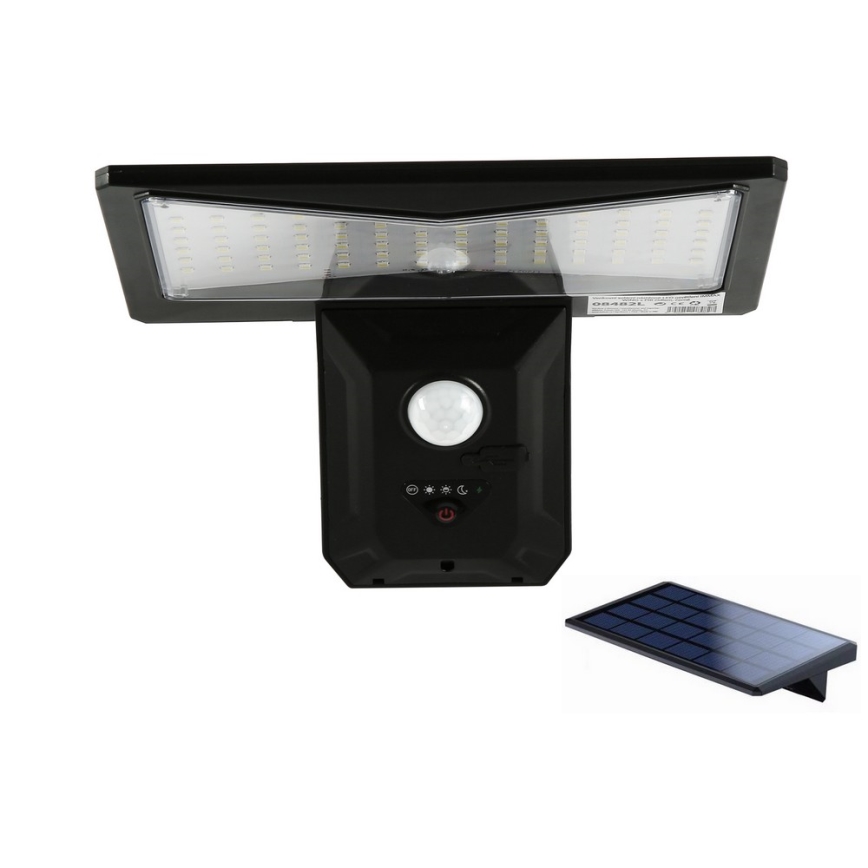 Aplique LED solar con sensor LED/2,6W/5,5V IP65 1800 mAh negro