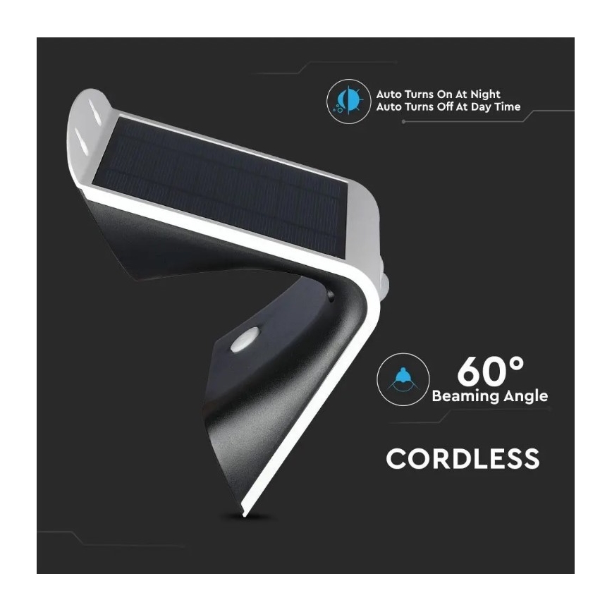 Aplique LED solar con sensor LED/3W/3,7V 3000/4000K IP65 2000 mAh blanco