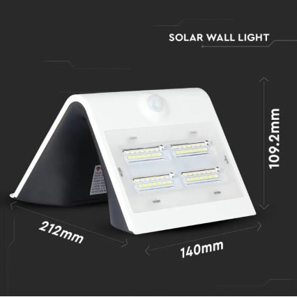 Aplique LED solar con sensor LED/3W/3,7V 3000/4000K IP65 2000 mAh blanco