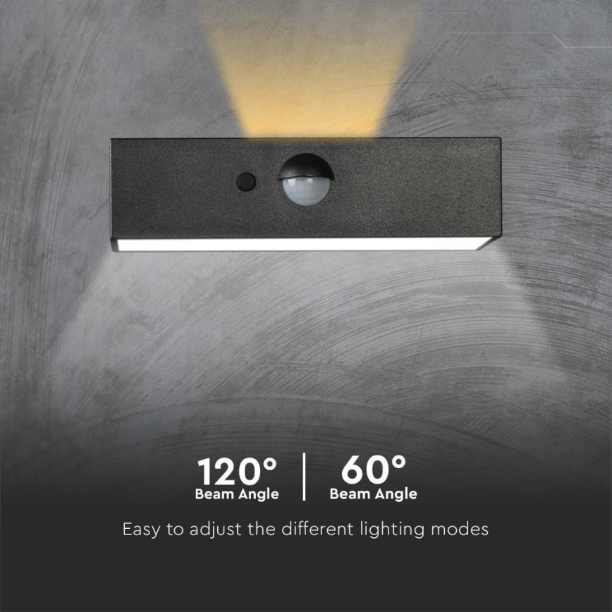 Aplique LED solar con sensor LED/3W/3,7V 3000K/4000K IP65 1200 mAh negro