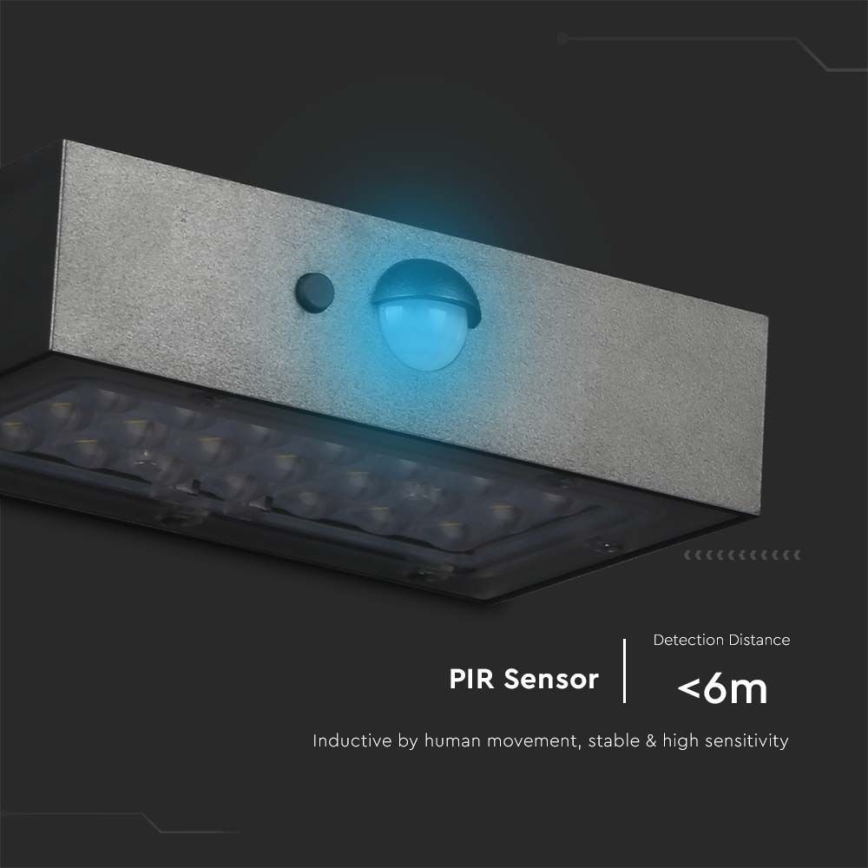 Aplique LED solar con sensor LED/3W/3,7V 3000K/4000K IP65 1200 mAh negro