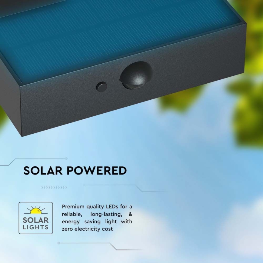 Aplique LED solar con sensor LED/3W/3,7V 3000K/4000K IP65 1200 mAh negro