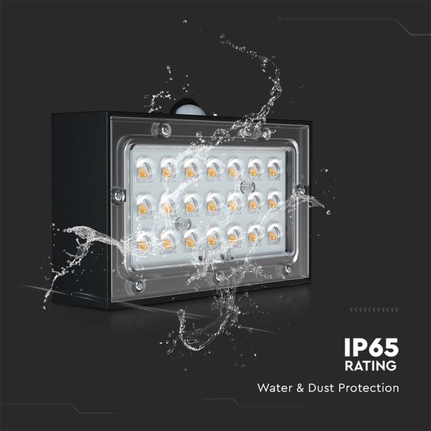 Aplique LED solar con sensor LED/3W/3,7V 3000K/4000K IP65 1200 mAh negro
