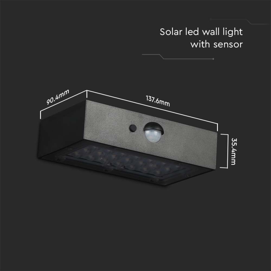 Aplique LED solar con sensor LED/3W/3,7V 3000K/4000K IP65 1200 mAh negro