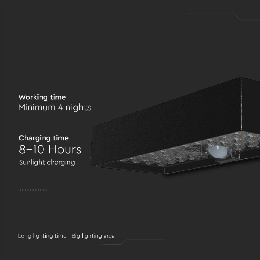 Aplique LED solar con sensor LED/6W/3,7V IP65 4000K 3000 mAh negro