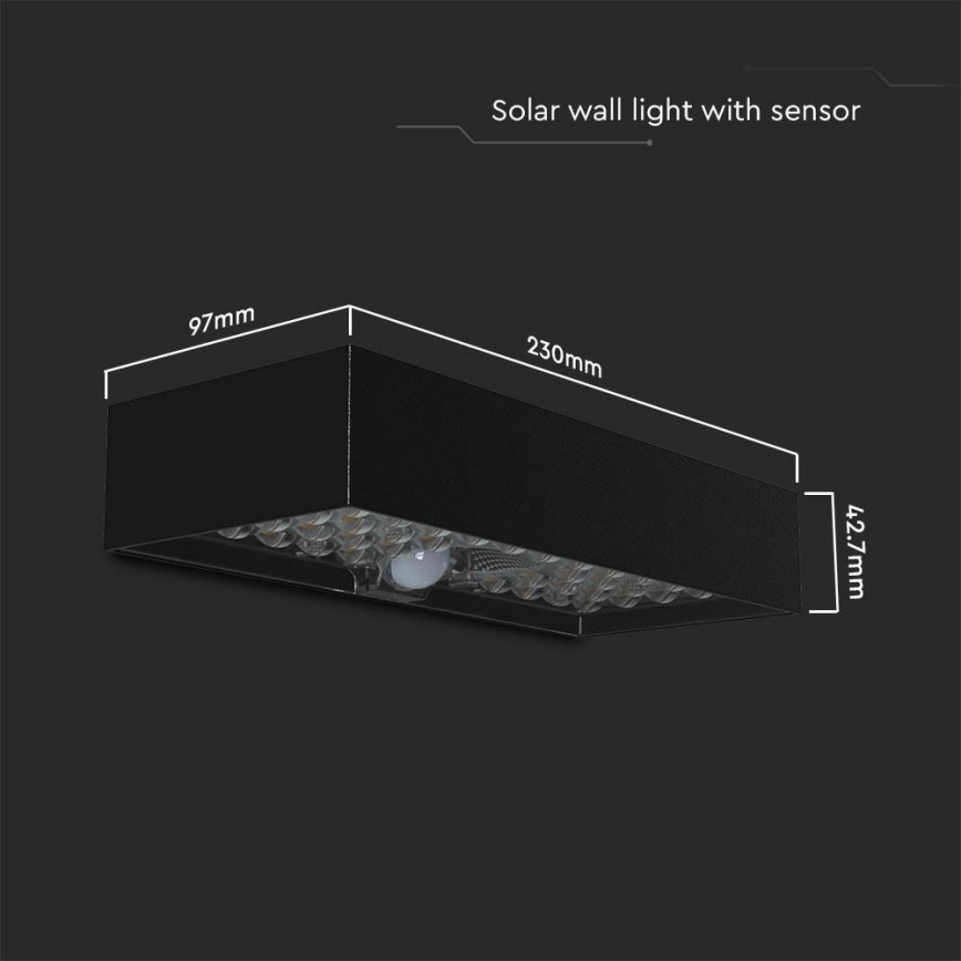 Aplique LED solar con sensor LED/6W/3,7V IP65 4000K 3000 mAh negro