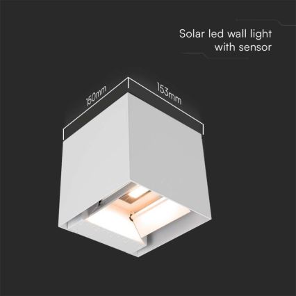 Aplique LED solar con sensor LED/9W/3,7V IP65 3000K 2600 mAh blanco