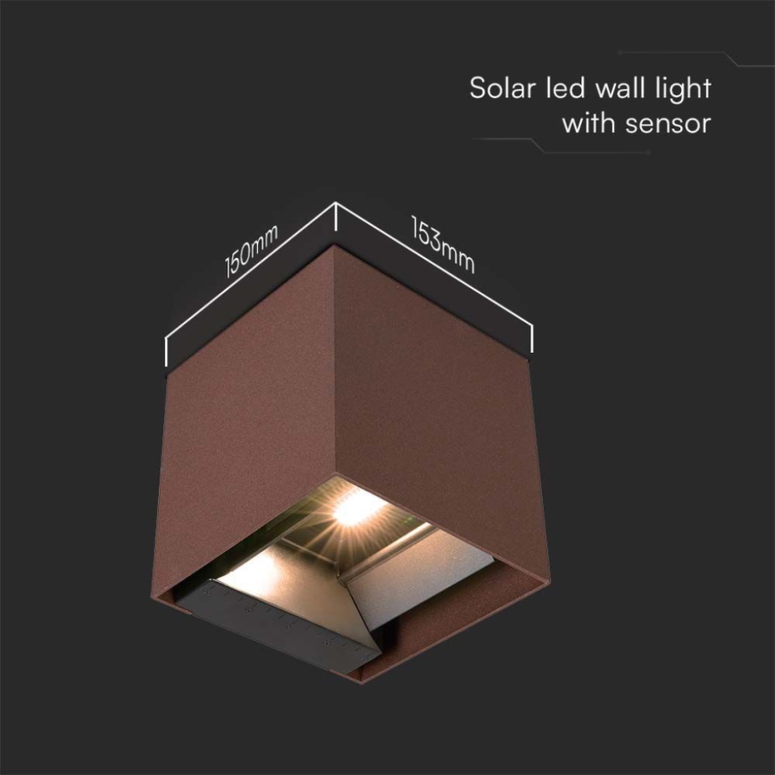Aplique LED solar con sensor LED/9W/3,7V IP65 4000K marrón