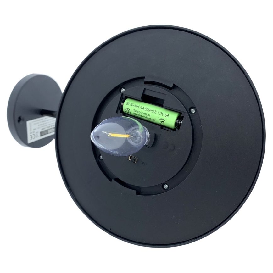 Aplique LED solar LED/0,5W/1,2V 600 mAh IP44 negro