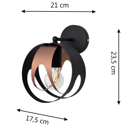 Aplique MOONLIGHT 1xE27/15W/230V negro/cobre