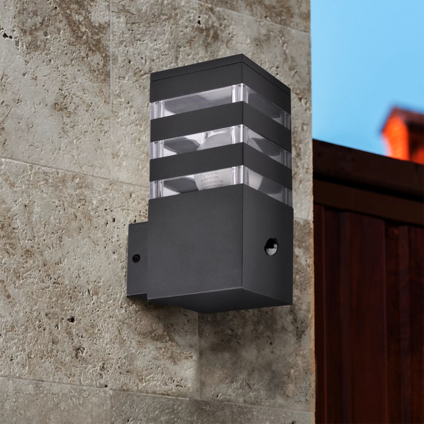 Aplique para exterior con sensor TEKSAS 1xE27/12W/230V IP44 antracita
