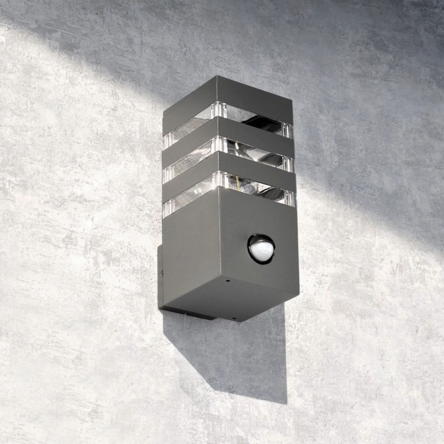 Aplique para exterior con sensor TEKSAS 1xE27/12W/230V IP44 antracita
