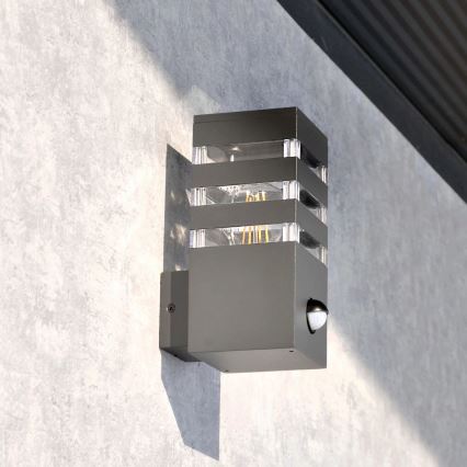 Aplique para exterior con sensor TEKSAS 1xE27/12W/230V IP44 antracita