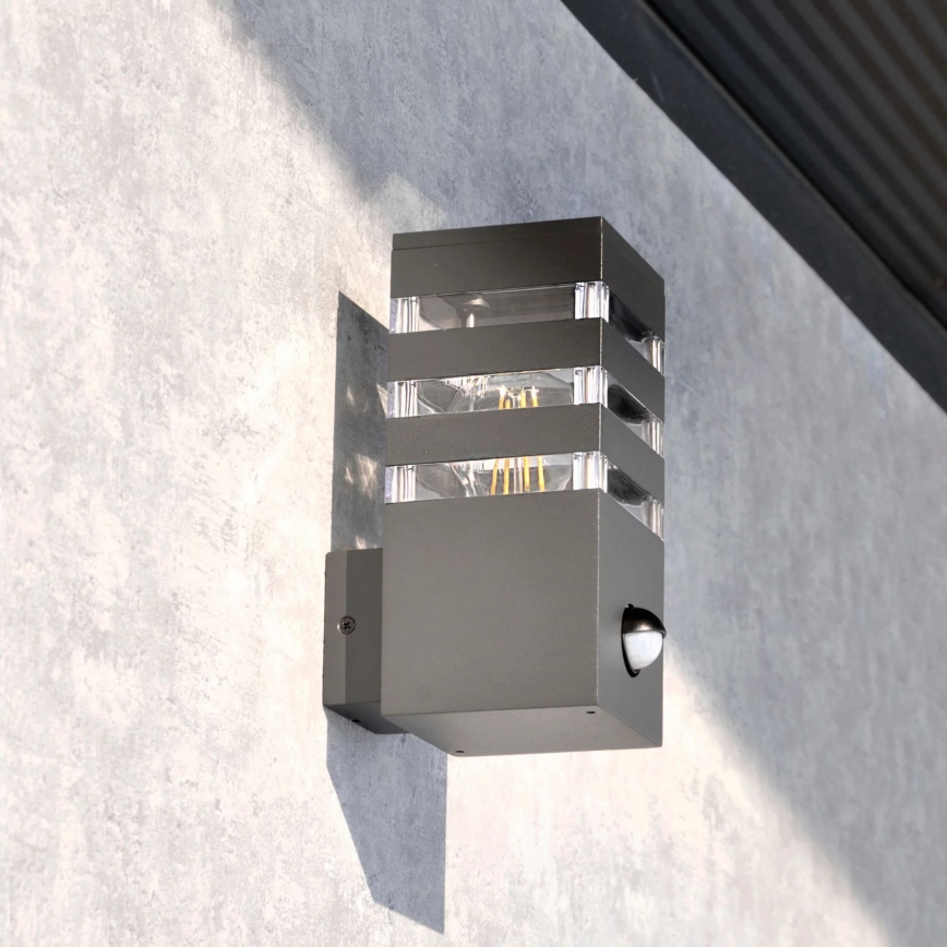 Aplique para exterior con sensor TEKSAS 1xE27/12W/230V IP44 antracita