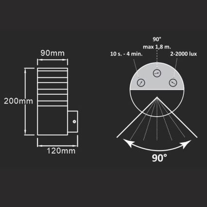 Aplique para exterior con sensor TEKSAS 1xE27/12W/230V IP44 antracita