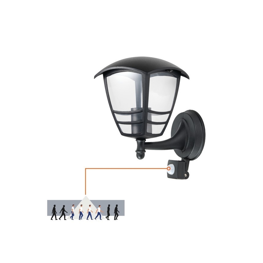 Aplique para exterior con sensor TEVIO 1xE27/60W/230V IP54 negro