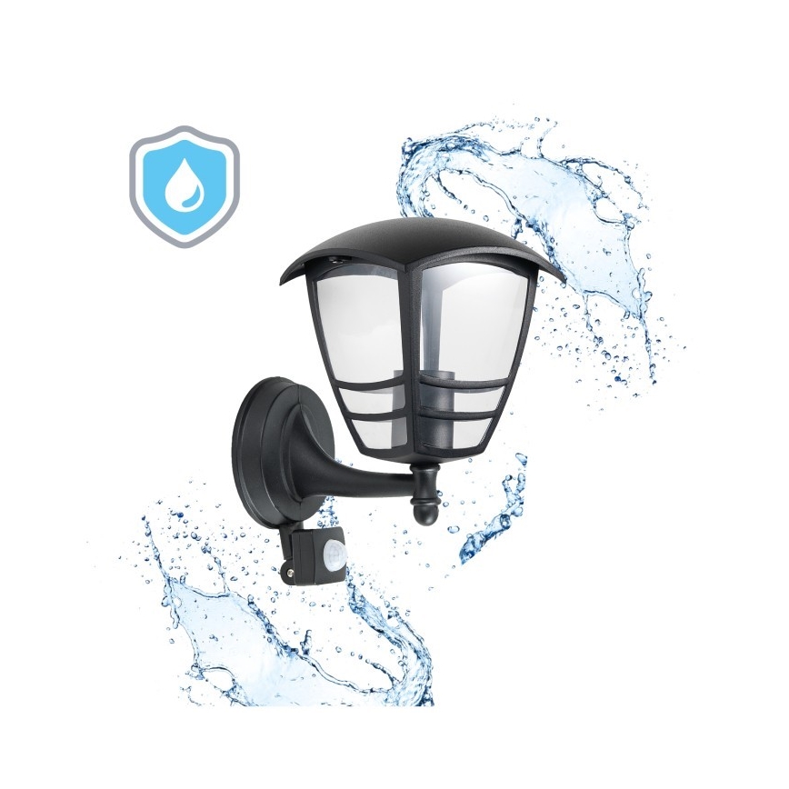 Aplique para exterior con sensor TEVIO 1xE27/60W/230V IP54 negro