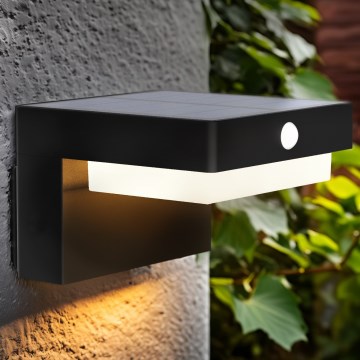 Aplique solar LED con sensor de movimiento y crepuscular PALERMO LED/5W/2000 mAh IP54 negro
